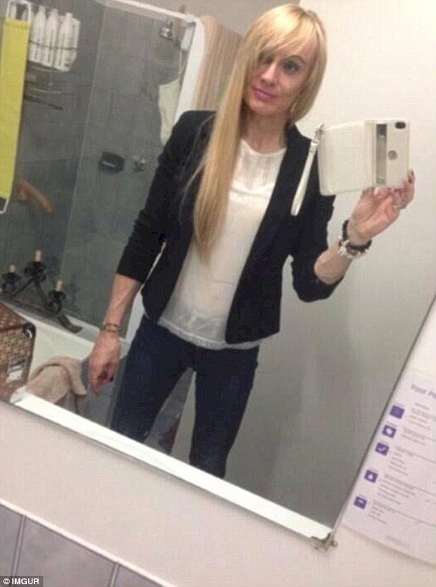 Blonde teen self shot bathroom mirror