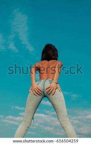 Girls wearing tight jeans topless