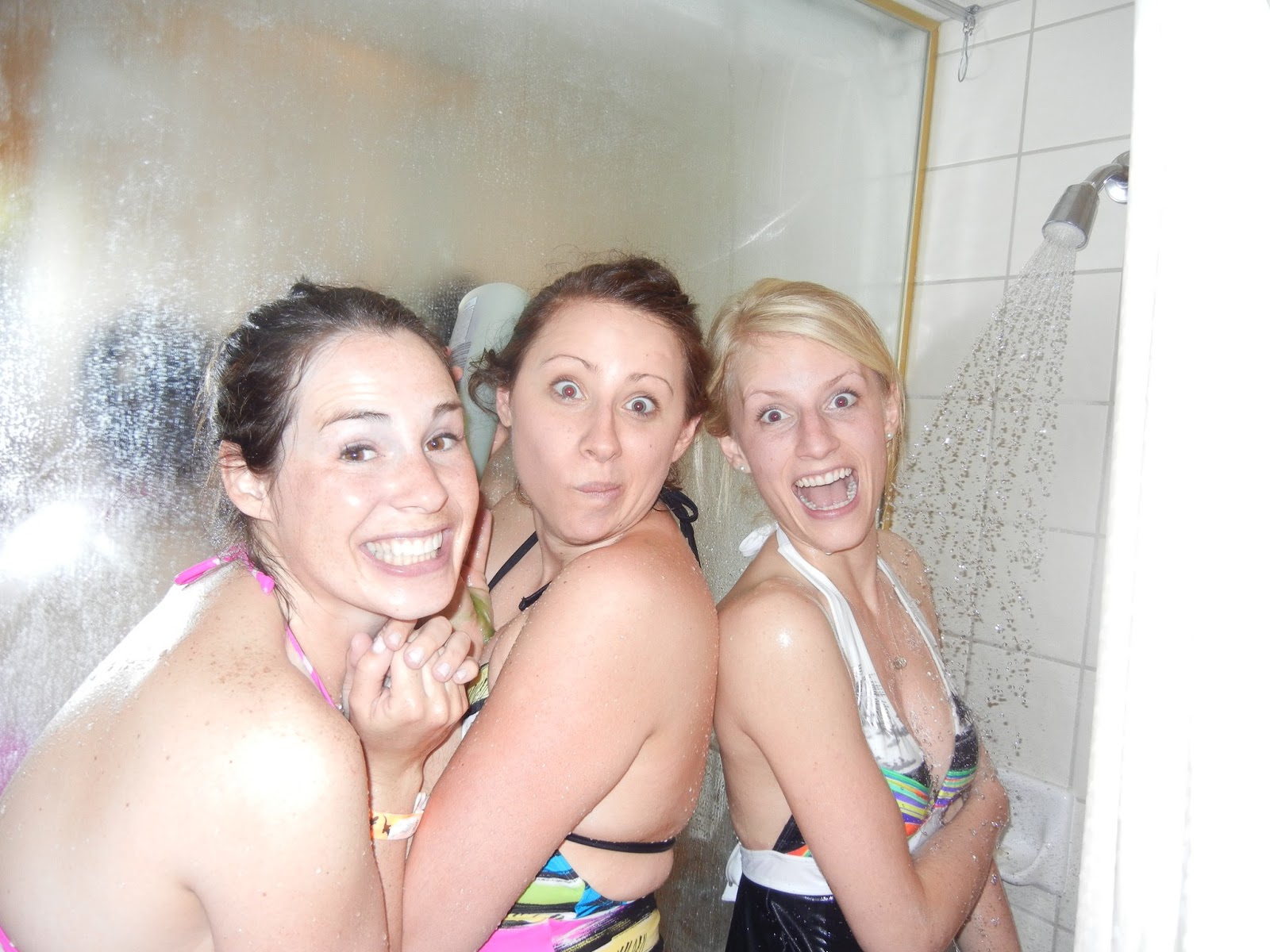 Young teen girls group shower