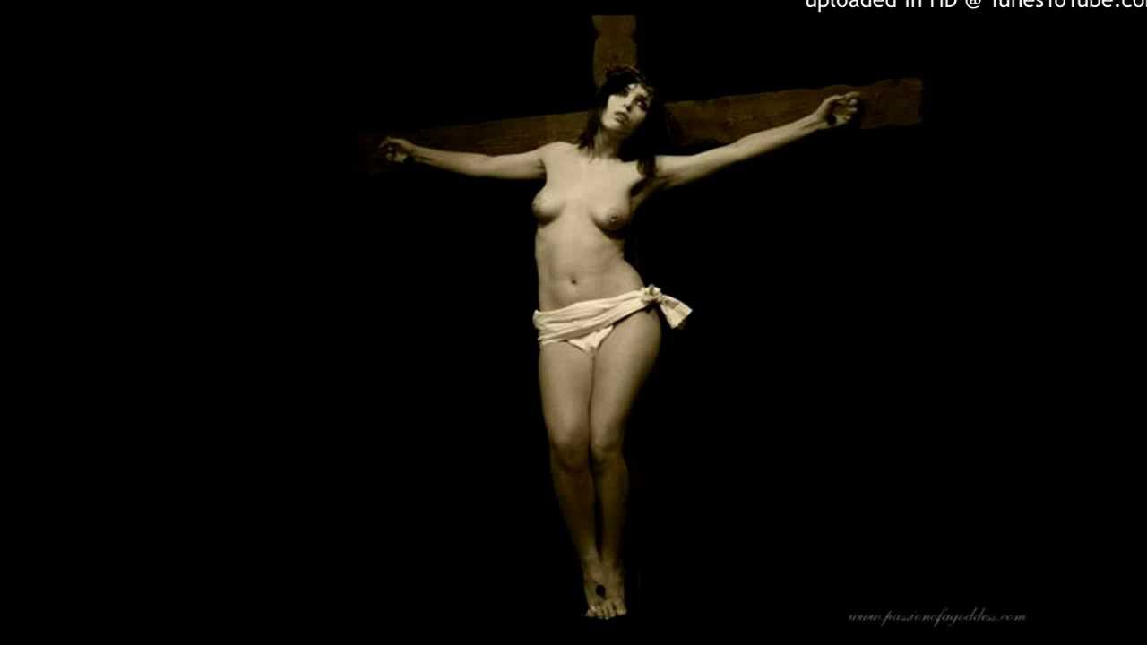 Naked women crucified on cross
