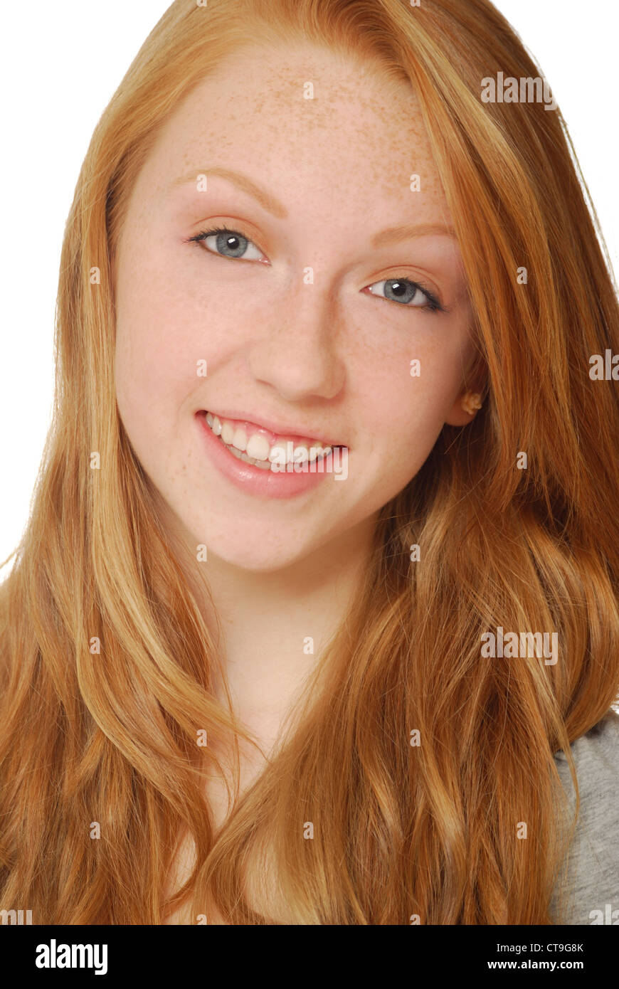 Cute teen girl redhead with freckles