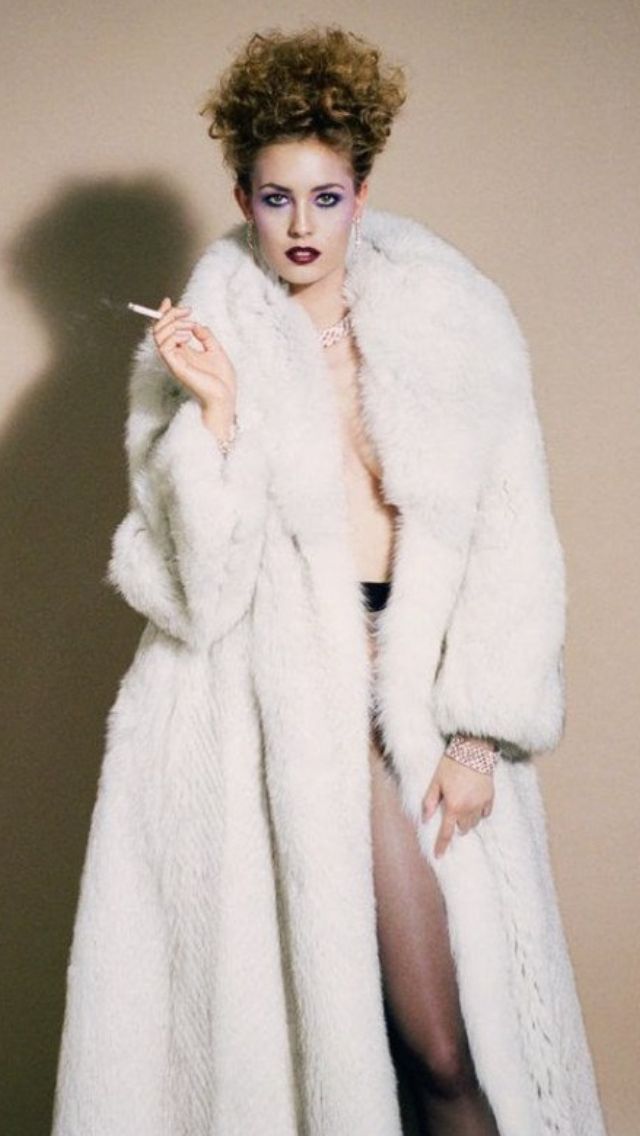 Lesbian fur coat smoking