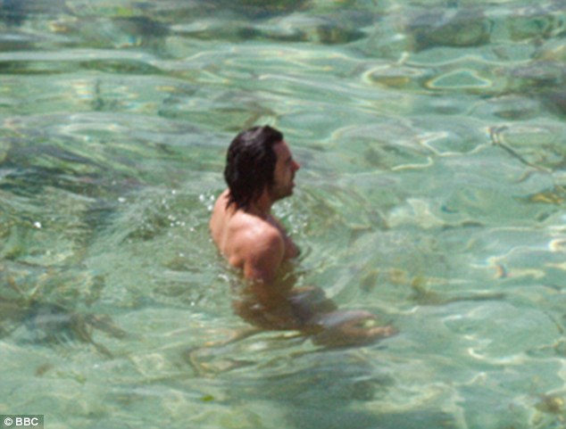 Nude girl skinny dipping river